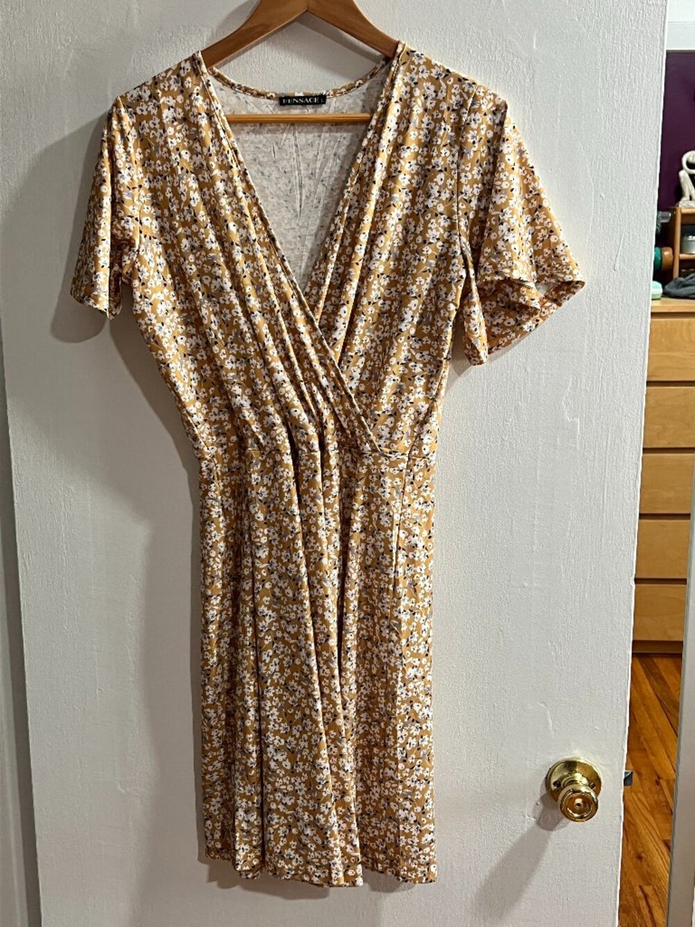 Fensace V-Neck Sundress Size Large - Yellow Floral